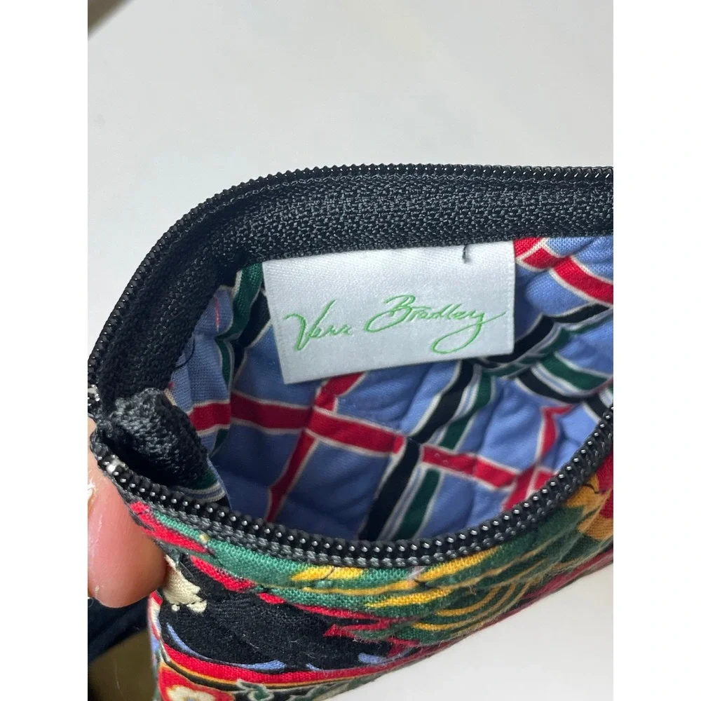 Vera Bradley Quilted Change Pouch Bag Black Floral Pattern‎ Zippered Small